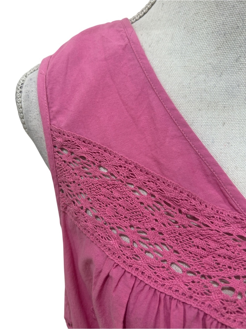 Karen Kane dusty pink a-line sleeveless cotton blouse crochet lace size large - Picture 5 of 7